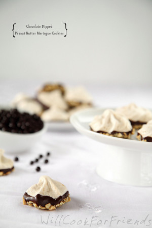 Chocolate Dipped Peanut Butter Meringue Cookies chocolate peanut butter meringue cookies