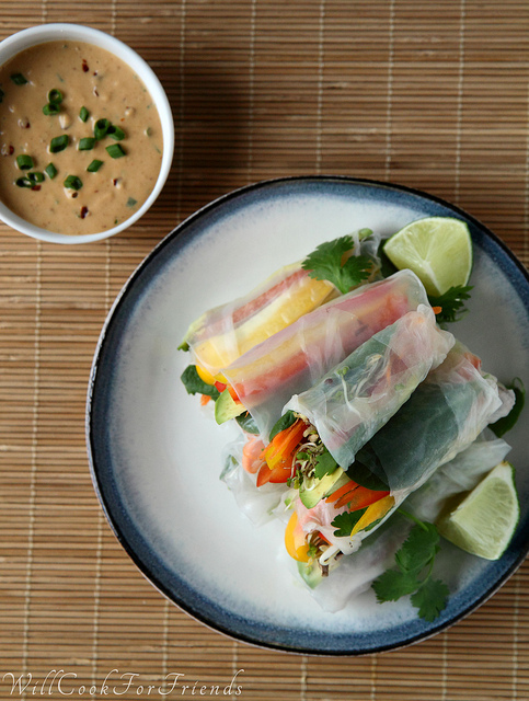Healthy Spring Rolls with Peanut Dipping Sauce