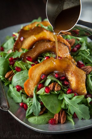 Autumn Squash Salad with Pomegranate Seeds and Warm Cider Dressing | Will Cook For Friends