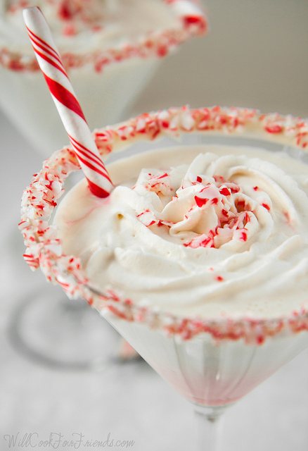 White Chocolate Peppermint Bark Martini, with Homemade White Chocolate Liqueur | Will Cook For Friends