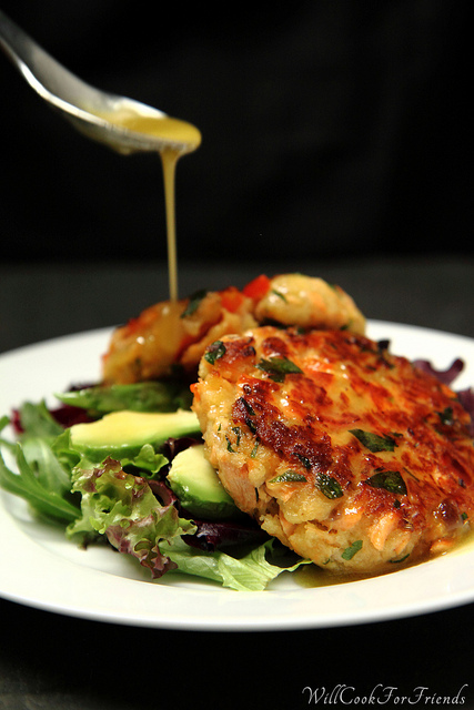 Salmon Cakes with Honey Mustard Vinaigrette, 2