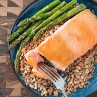 Maple Dijon Glazed Salmon with Farro and Asparagus | Will Cook For Friends