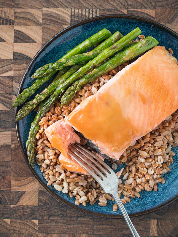 Maple Dijon Glazed Salmon with Farro and Asparagus Will Cook For Friends