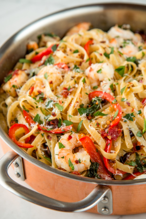Shrimp Fettuccine with Garlic and Sundried Tomatoes Shrimp Fettucini, web-2