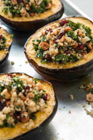 Stuffed Acorn Squash with Hazelnuts, Quinoa, and Kale Stuffed Acorn Squash with Hazelnuts, Quinoa, and Kale