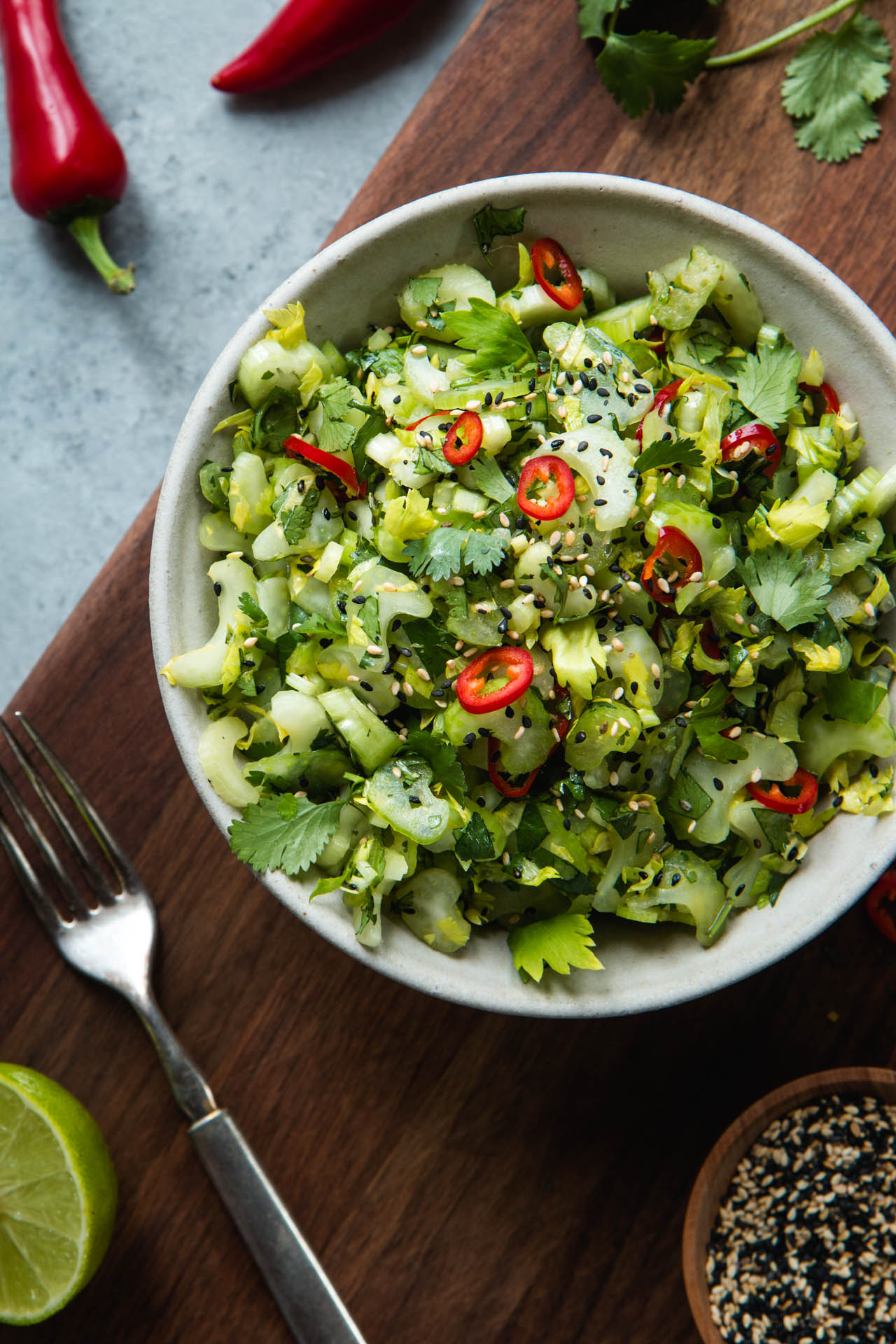 Sweet & Sour Celery Cilantro Salad